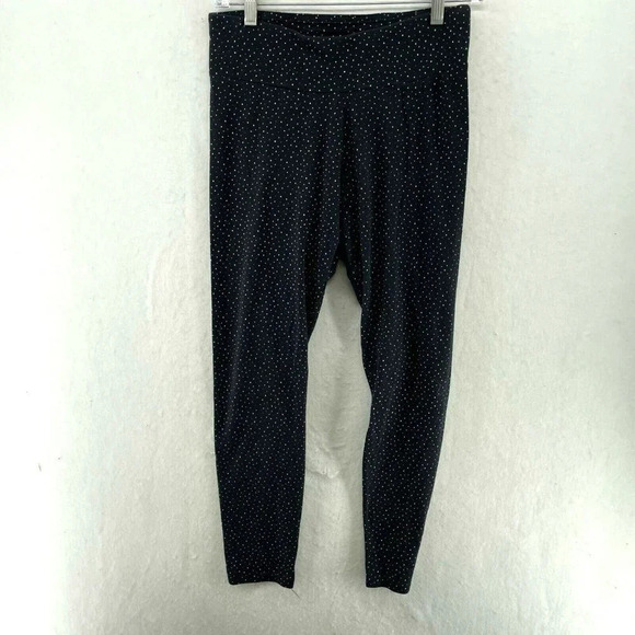 LC Lauren Conrad Leggings Women's Sz M Black Pin Dots High Rise Pull-On Stretch - Picture 1 of 12
